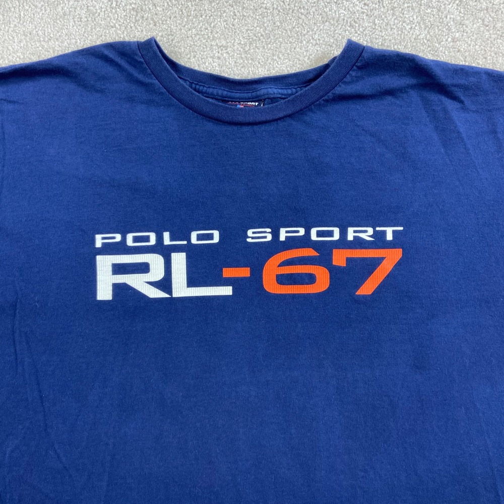 Vintage Polo Sport T Shirt Mens XL Navy Blue RL-67 Graphic Short Sleeve Tee
